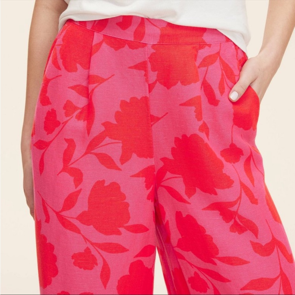 Red Wide Leg Pants with Bold Floral Design